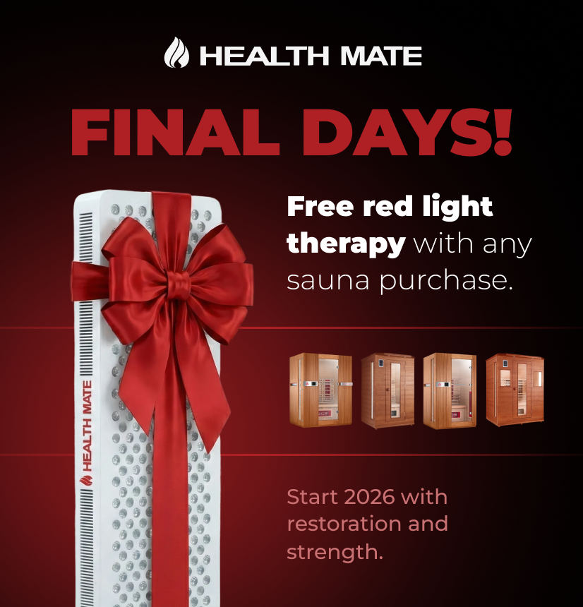 Final days! Free red light therapy with any sauna purchase.
 Start 2026 with restoration and strength.

#InfraredSauna #healthmatesauna #redlighttherapy #redlight #holidaywellness