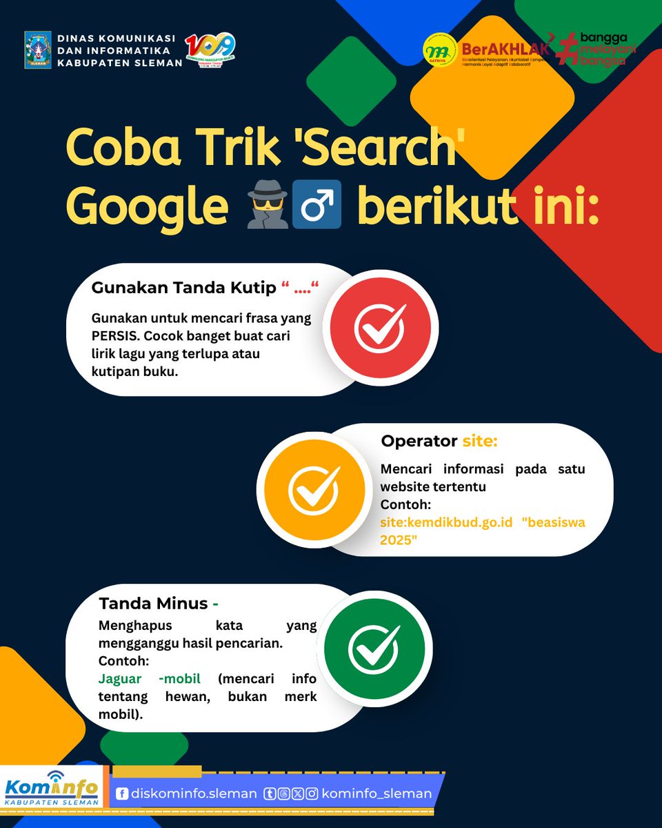 kominfo_sleman's tweet image. Sering ngerasa udah scroll sampai halaman paling bawah tapi nggak nemu jawaban yang pas? Mungkin cara carimu yang perlu di-upgrade! 🚀

Cukup gunakan Google Search Hacks ini biar hasil pencarianmu langsung to-the-point.

Yuk, cobain sekarang!😎🔥

#Google 
#trik