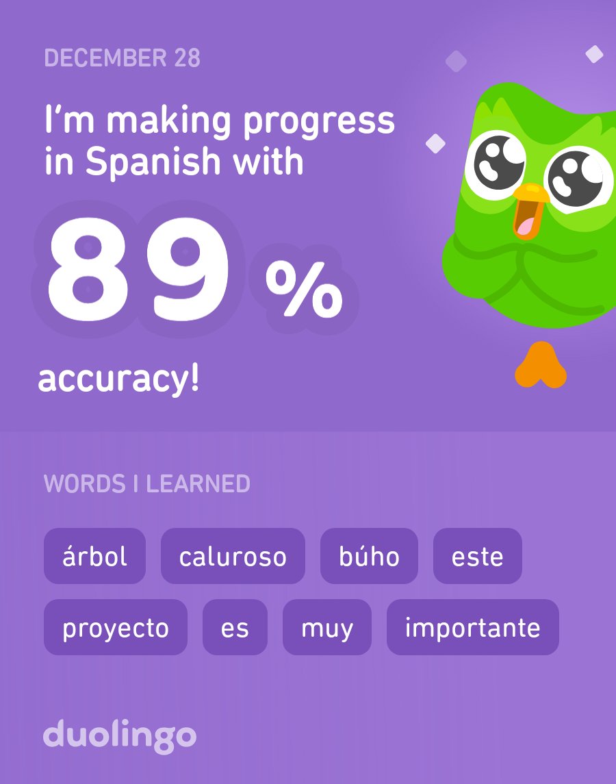 Deborum's tweet image. I’m learning Spanish on Duolingo! It’s free, fun, and effective.