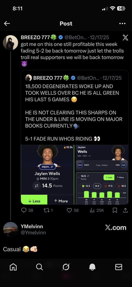 Ymelvinn's tweet photo. @BetOnBreezo You do this all the time btw. No logic or background knowledge just pure, fuck it .. same with Wemby for 2 dunks huh 😂 https://t.co/KqmQefTaGU