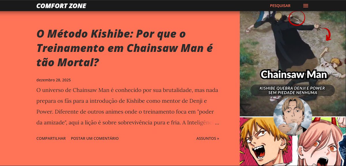 comfortzonebr's tweet image. Nem todo treinamento é feito de medalhas... alguns são feitos de sangue e ossos quebrados. 🔥 Você entende o motivo real do Kishibe ser tão duro com o Denji e a Power? Assista agora e entenda a evolução deles. 🔻
comfortzonebr.blogspot.com/2025/12/o-meto…