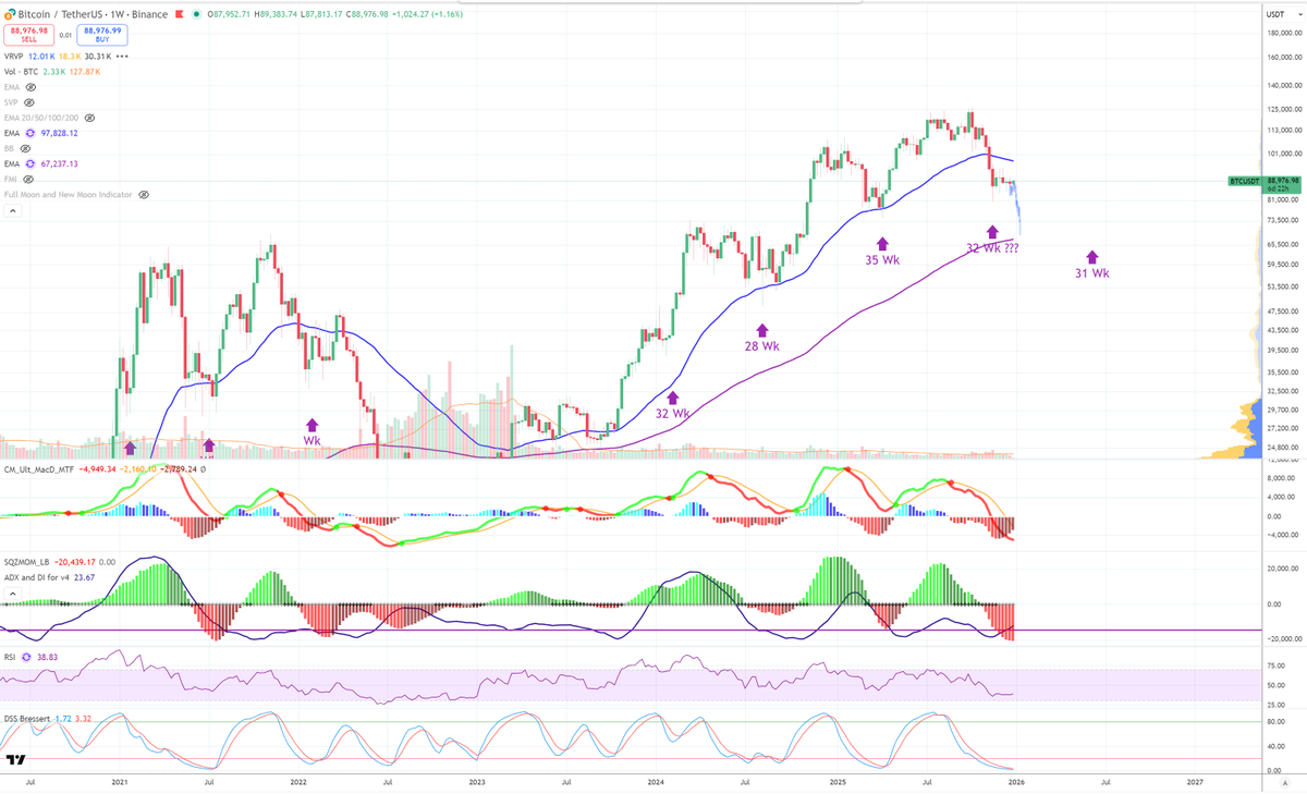 En semanal, $BTC viene de una sobreextensión clara.
Eso abre la puerta a un posible suelo temporal.
¿Puede volver a verse un 60k?
Sí, como ya pasó en la primera pata,
pero solo con un detonante fuerte.

El cisne negro es poco probable,
pero nunca es descartable.
¿Tú lo contemplas