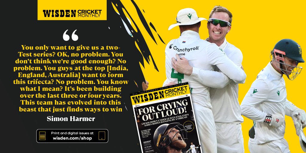 WisdenCricket's tweet photo. In the latest edition of Wisden Cricket Monthly, @Phil_Wisden speaks to Simon Harmer after his starring role in South Africa's Test series-win in India.

Get your copy via these links ⬇️
PRINT | https://t.co/FpyWAKxSMn
DIGI | https://t.co/YvM6rdlGeo https://t.co/tumT3E7ovM
