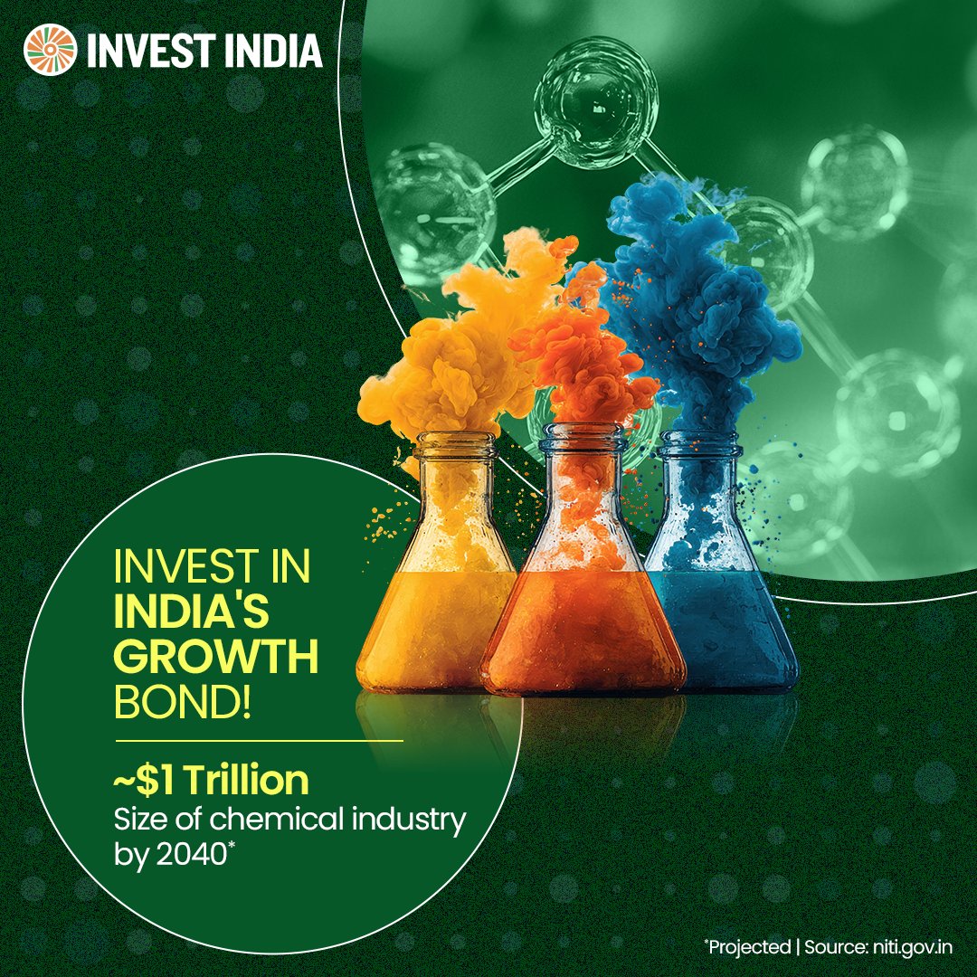investindia's tweet image. With over 80,000 commercial chemical products, #NewIndia is powering global supply chains, driving exports and boosting industrial growth.

Explore the formula for success, visit: tinyurl.com/II-Chemicals 

#InvestInIndia #Chemicals @DPIITGoI @DoC_GOI @dcpcindia @makeinindia