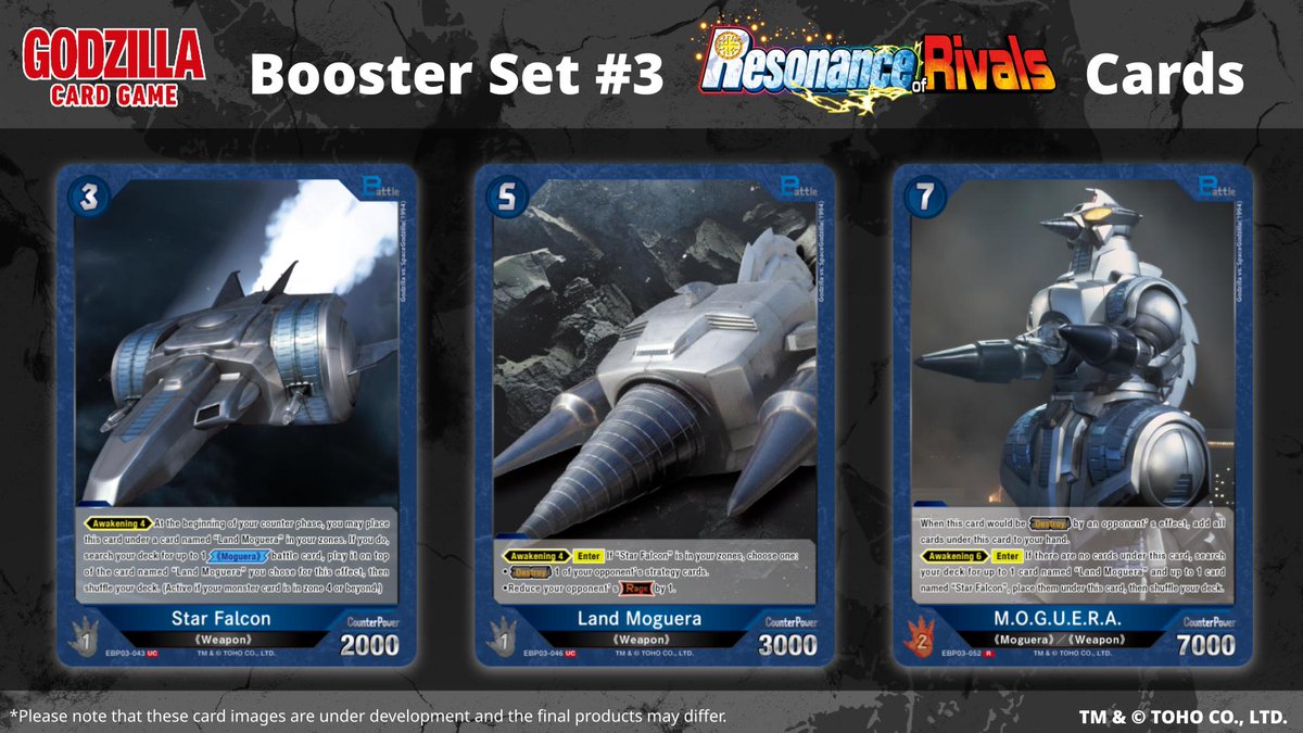 🔥Card reveal!🔥

On sale January 31!

Introducing the following collectible cards from the from the Booster Set #3 "Resonance of Rivals"✨

Look forward to upcoming cards!

▼Product Page
en.godzilla-cardgame.com/products/ebp03/

#GodzillaCardGame #Godzilla #TCG