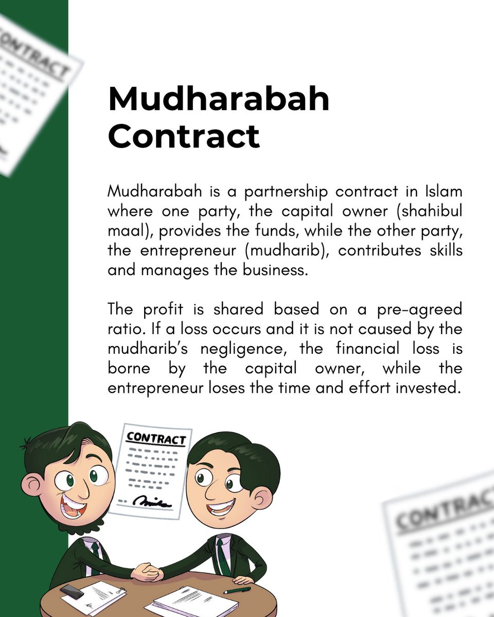 zeedsharia's tweet photo. Here are the key differences between Mudharabah and Musyarakah that Growing Muslims should know    

So, based on Hasan &amp; Husein’s case in the last slide, which contract do you think is being used? Write your answer in the comments below😊  
#IslamicContract #ShariaPartnership https://t.co/duAyNMunOP