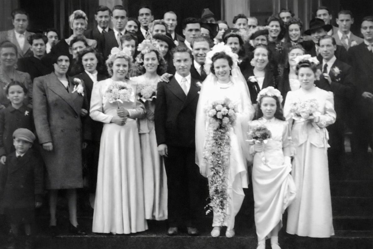 MemoryStudioUK's tweet image. A 1940s family wedding with my grandmother as a bridesmaid.  The photo had faded with time, but the joy and detail were still there, waiting to be restored.  Brought back to life with care at The Memory Studio.  #PhotoRestoration #FamilyHistory #TheMemoryStudio #RestoredWithCare