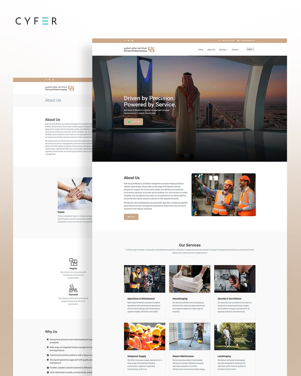 cyfersolutions's tweet photo. Built a corporate website for Naif Awad, a facility management company based in Jeddah.Designed to speak both languages, multilingual with full RTL support, and built to scale as the business grows.

#CYFER #WebDevelopment #CorporateWebsite  #Jeddah #SaudiArabia https://t.co/FabCL8AQqo