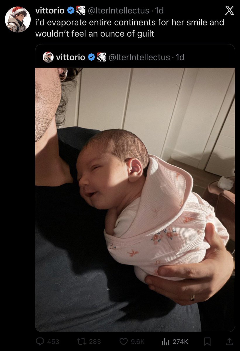 esjesjesj's tweet image. Right winger having a baby: “I want to commit genocide”