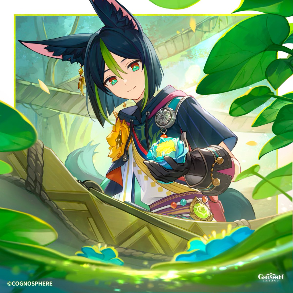 GenshinImpact's tweet image. Happy Birthday, Tighnari!
#GenshinImpact #Tighnari 

So you've been swimming to collect Nilotpala Lotuses all this time?
You... Looks like it was a good idea to prepare this boat.
Carefully selecting samples for botanical research can sometimes take a long time, and we will run…
