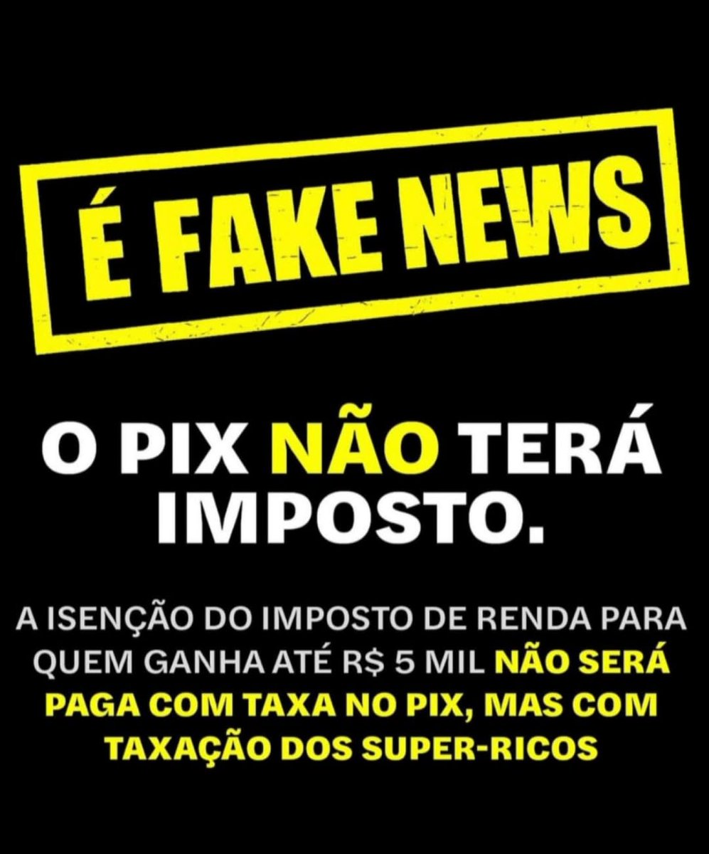 arc_maiana's tweet image. AJUDE A ESPALHAR A VERDADE

Combata a Fake News disseminada pelos extremistas de que haverá imposto sobre o pix pra pagar a isenção do IRRF para quem ganha até 5 mil.