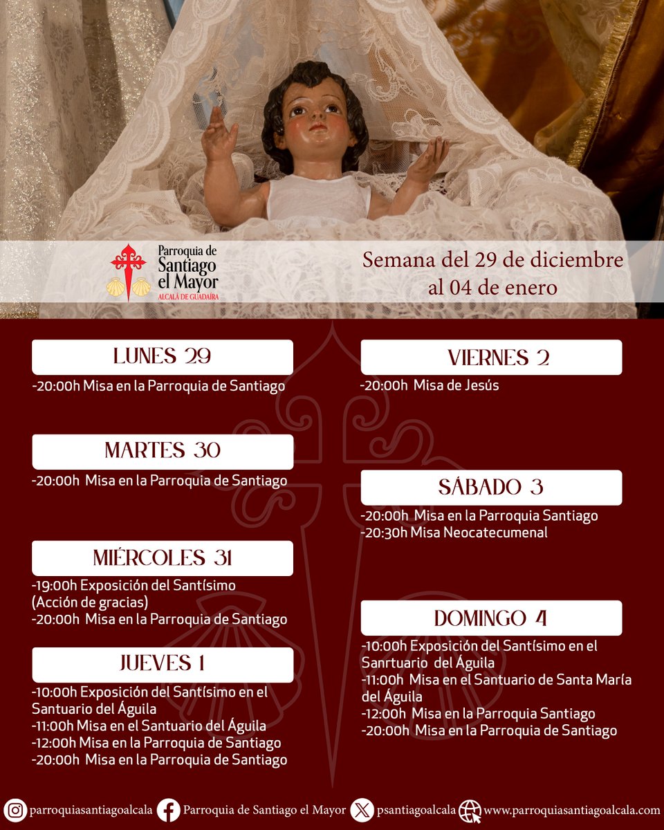 𝐀𝐠𝐞𝐧𝐝𝐚 | Relación de actos y cultos que tendrán lugar en la Parroquia esta semana.