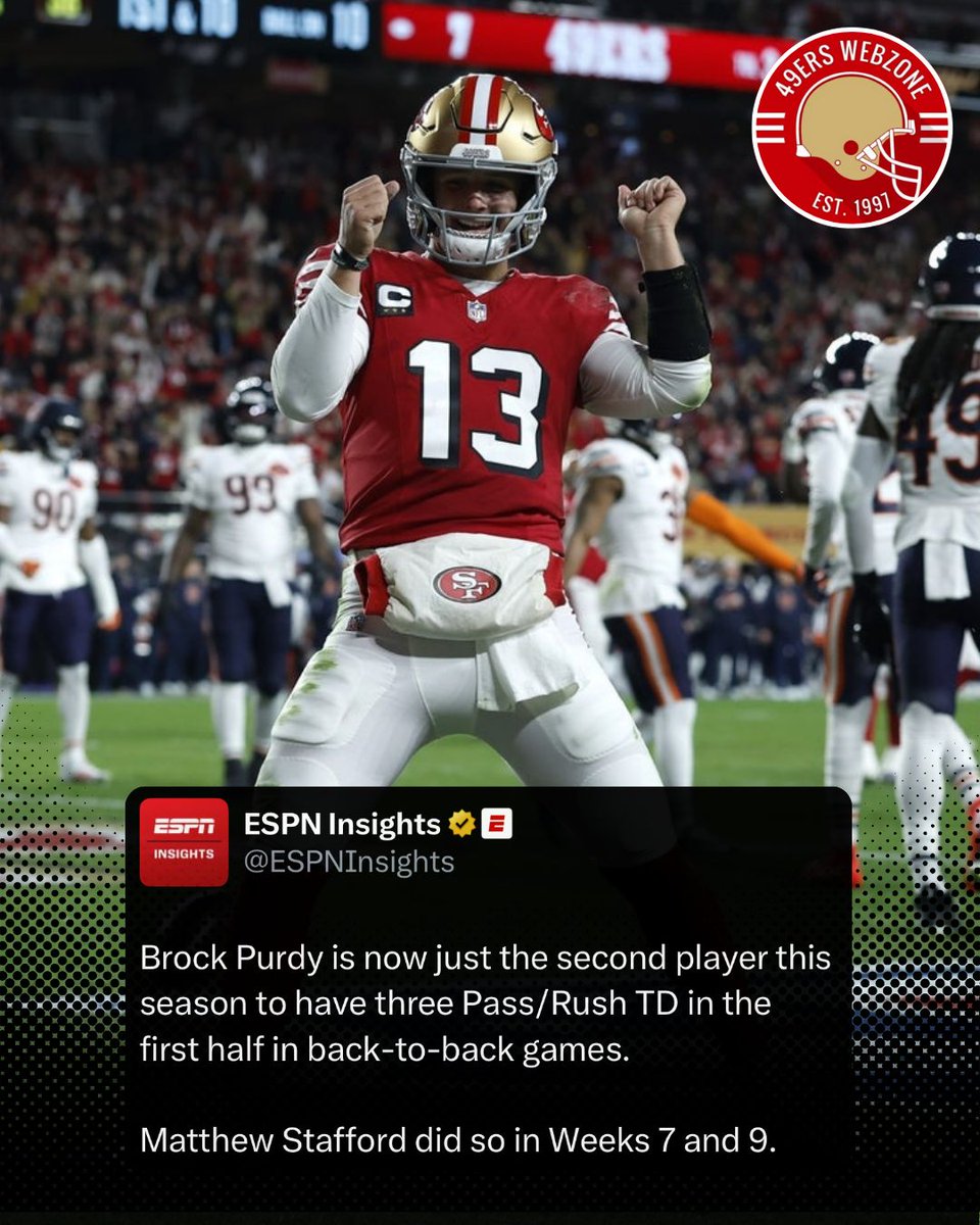 AmardeepKushw20's tweet photo. TWITTER HAS CHANGED THE LIKE BUTTON TO #49ers QB Brock Purdy is having himself a night against the Bears.

Tap to check  ❤

#CHIvsSF #FTTB https://t.co/6wy8DlEWql