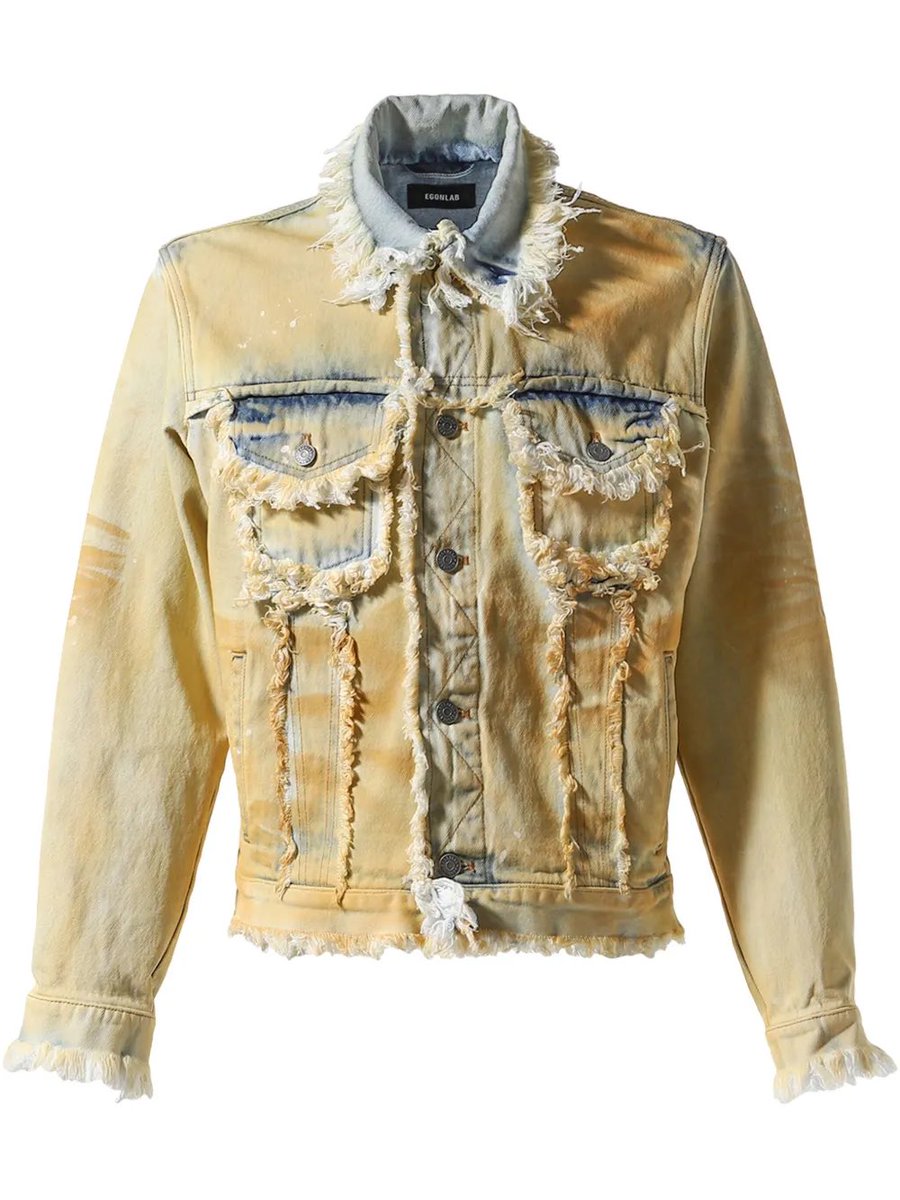 junhanfits's tweet image. EGONLAB Frayed-edged Denim Jacket in Yellow
