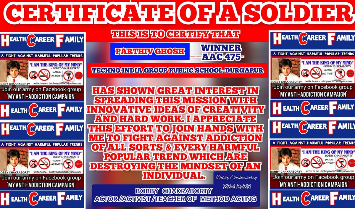 bobbytheactor's tweet image. 💥COMMUNITY SERVICE CERTIFICATES💥❤
MY ANTI ADDICTION CAMPAIGN NO.475-TECHNO INDIA GROUP PUBLIC SCHOOL DURGAPUR-SESSION 4
👇
youtu.be/gup8tmUf1Vo?si…
👇
MISSION AGAINST ADDICTION &amp;amp; HARMFUL TRENDS,AMONG THE YOUTH,FREE OF COST.
 👇
youtu.be/O2opV0ojXKE
👇
drive.google.com/file/d/1a88jTB…
