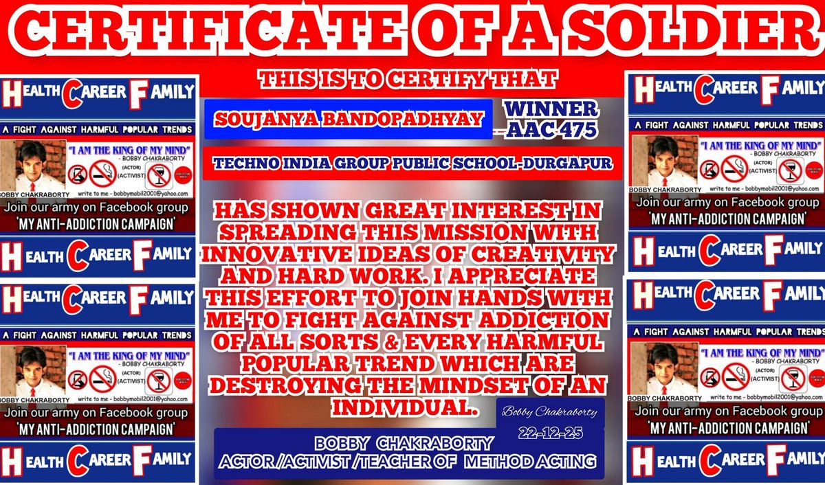 bobbytheactor's tweet image. 💥COMMUNITY SERVICE CERTIFICATES💥❤
MY ANTI ADDICTION CAMPAIGN NO.475-TECHNO INDIA GROUP PUBLIC SCHOOL DURGAPUR-SESSION 4
👇
youtu.be/gup8tmUf1Vo?si…
👇
MISSION AGAINST ADDICTION &amp;amp; HARMFUL TRENDS,AMONG THE YOUTH,FREE OF COST.
 👇
youtu.be/O2opV0ojXKE
👇
drive.google.com/file/d/1a88jTB…