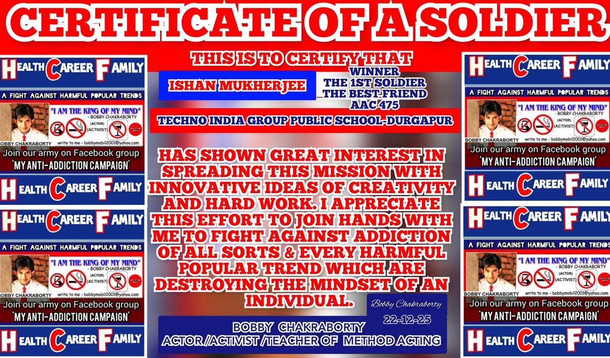 bobbytheactor's tweet image. 💥COMMUNITY SERVICE CERTIFICATES💥❤
MY ANTI ADDICTION CAMPAIGN NO.475-TECHNO INDIA GROUP PUBLIC SCHOOL DURGAPUR-SESSION 4
👇
youtu.be/gup8tmUf1Vo?si…
👇
MISSION AGAINST ADDICTION &amp;amp; HARMFUL TRENDS,AMONG THE YOUTH,FREE OF COST.
 👇
youtu.be/O2opV0ojXKE
👇
drive.google.com/file/d/1a88jTB…