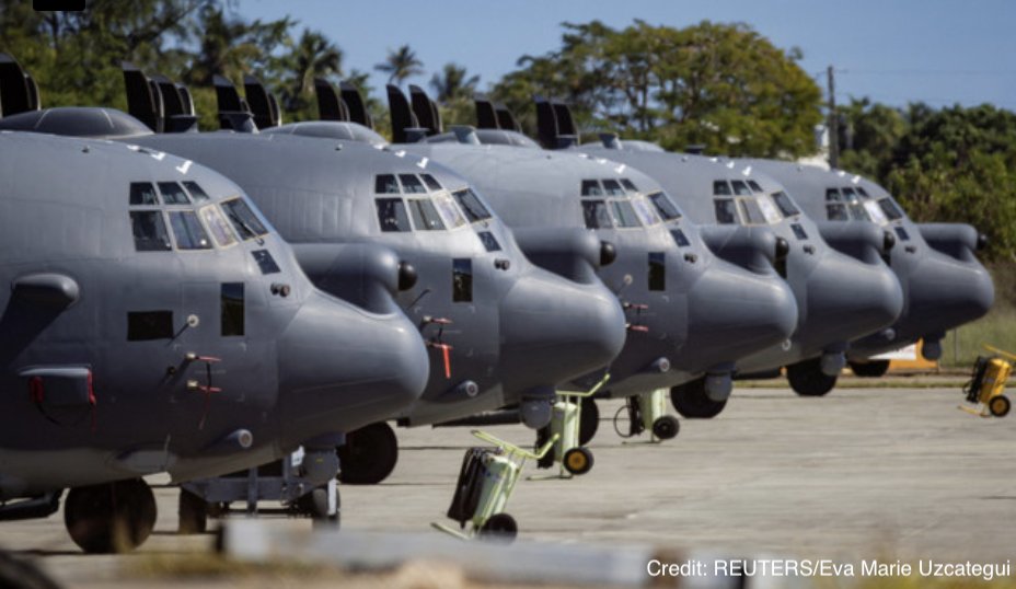 LatAmMilMVMTs's tweet image. Recent images from Reuters show that at least five of the ten MC-130Js deployed to Puerto Rico are in full CR-2 configuration.

Capability Release 2 (CR-2) includes:
- AN/APQ-187 Silent Knight Radar
- Honeywell JetWave SATCOM
- AN/ALQ-251 Radio Frequency Countermeasures (RFCM)
