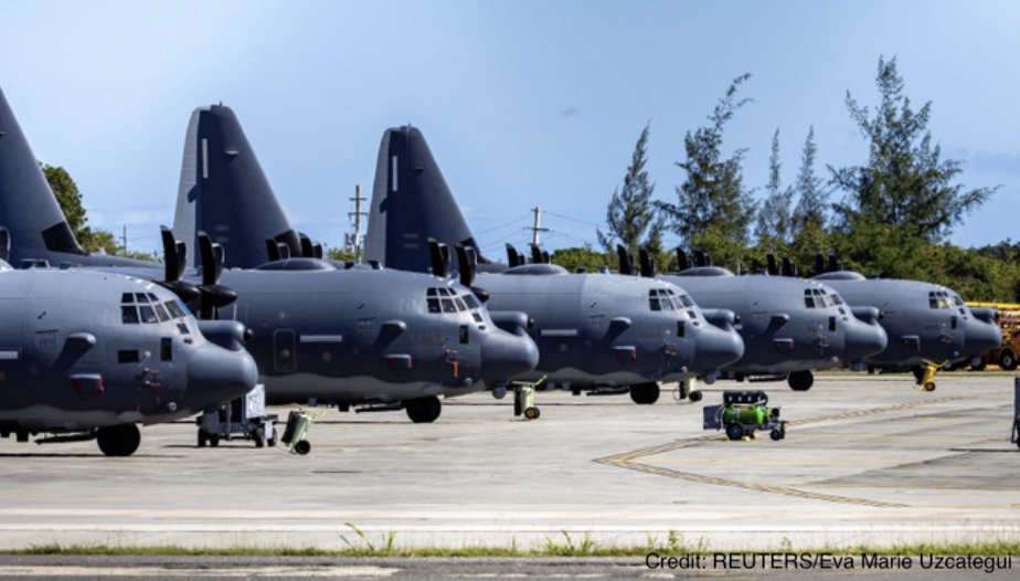 LatAmMilMVMTs's tweet image. Recent images from Reuters show that at least five of the ten MC-130Js deployed to Puerto Rico are in full CR-2 configuration.

Capability Release 2 (CR-2) includes:
- AN/APQ-187 Silent Knight Radar
- Honeywell JetWave SATCOM
- AN/ALQ-251 Radio Frequency Countermeasures (RFCM)