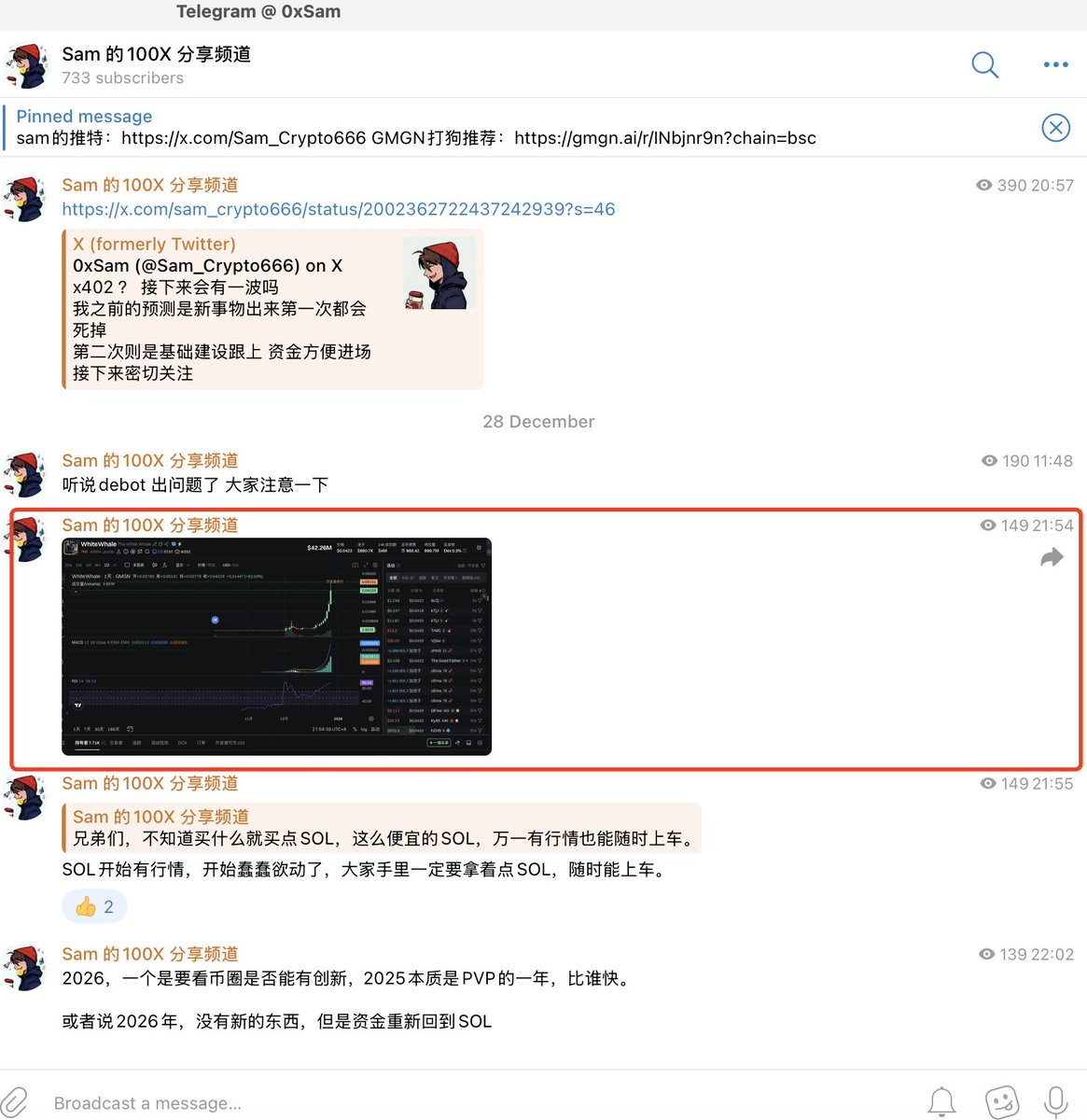 sam666's tweet image. 昨天40M买了点 $WhiteWhale ， 周五买了点白银。
因为都是追涨，仓位都不大，就当感受一下市场的热点，保持在场。
2026年，我相信会有很多赚钱机会。
乐观会赢得一切。