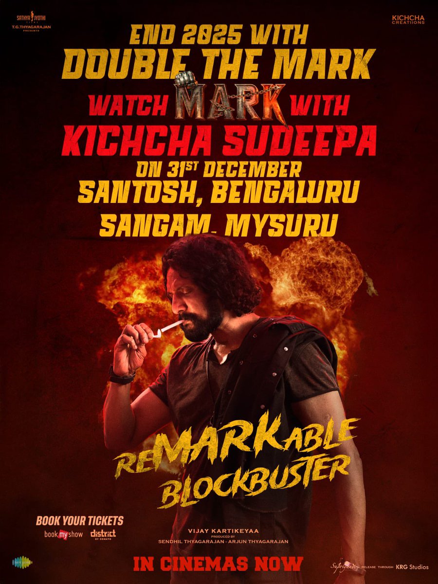 TheSudeepTrends's tweet photo. Spread the word!!

Watch #MarkTheFilm with our very own baadshah @KicchaSudeep on Dec 31st

Venue - Santosh Theatre Bengaluru 
                  Sangam Theatre Mysuru

#BlockbusterMARK https://t.co/kOQTABk198