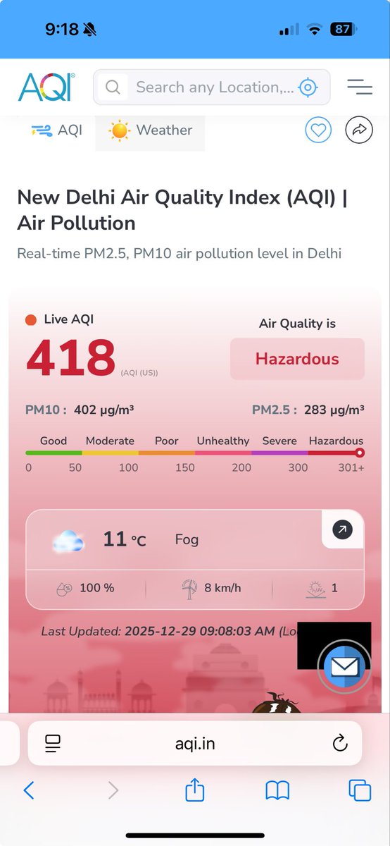sardesairajdeep's tweet photo. On a foggy winter morning, Delhi’s AQI numbers are in HAZARDOUS category at 418. But does anyone really care? So much easier to spread hate against minorities, vandalise a Xmas tree or pull off a Santa cap.: dangerous WEAPONS of MASS DISTRACTION! Governance over goondaism for god sake!