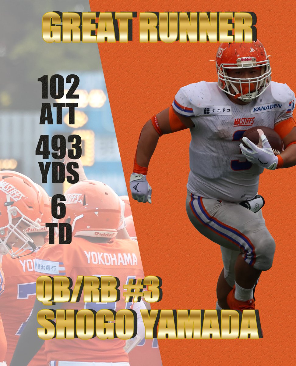 mastiffs_ynu's tweet photo. 【PICKUP PLAYER】
2025年度もMASTIFFSを応援いただきありがとうございました。
QB/RB#3 山田祥吾が2025年度のBIG8でのラン記録2位となりました!
#横国アメフト #MASTIFFS https://t.co/o6iRgAXfwz