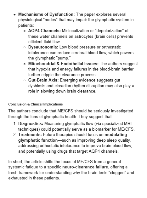 dlingenfelter's tweet image. Glymphatic dysfunction—a failure in the brain's waste-clearance system—is a root cause of ME/CFS symptoms like brain fog and PEM.

Future therapies should focus on improving glymphatic function by targeting sleep quality or AQP4 channels.
pubmed.ncbi.nlm.nih.gov/41373677/