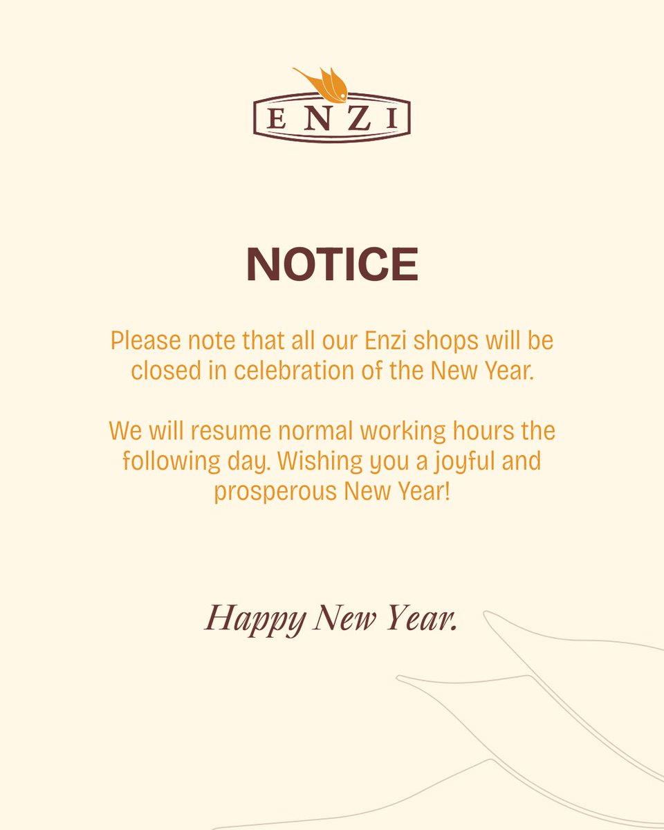 ENZImv's tweet photo. IMPORTANT NOTICE, 

Dear valued customers, on the occasion of New Year, 1st January 2026 all our shops will be closed, we will resume our daily operations starting from 2nd January 2026. 

Thank you for your understanding and support. https://t.co/zbbiQ1uGjc