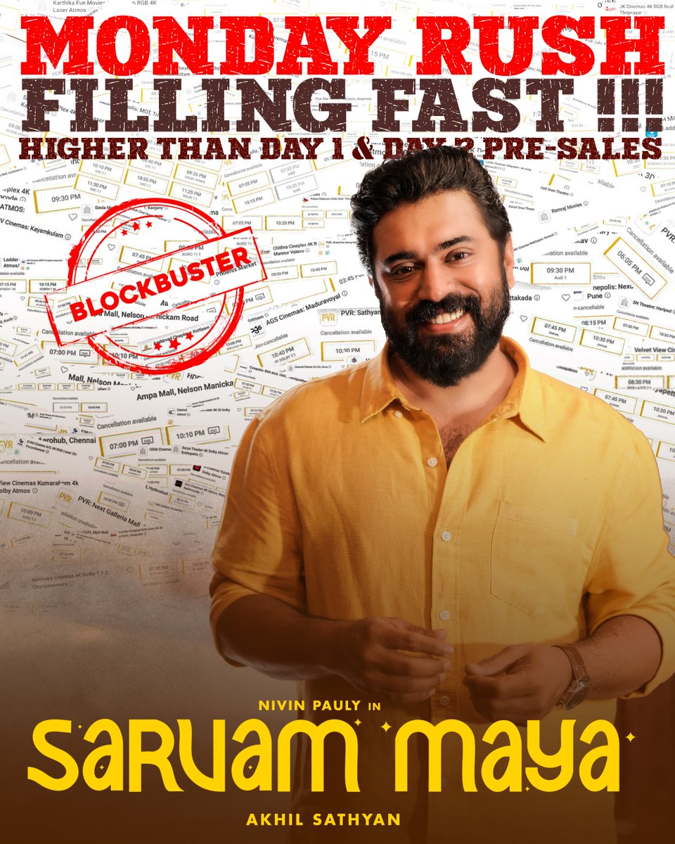 am_Migrade's tweet image. #SarvamMaya is clocking CONTINUOUS FAST-FILLING SHOWS for the 5th straight day 📈🏃‍♂️
Pure crowd pull. Pure celebration.
The Nivin Pauly magic is in full flow, driving a rock-solid saga run at the box office 👑👑👑

This is what a TRUE #BLOCKBUSTER WINNER looks like! 🏆