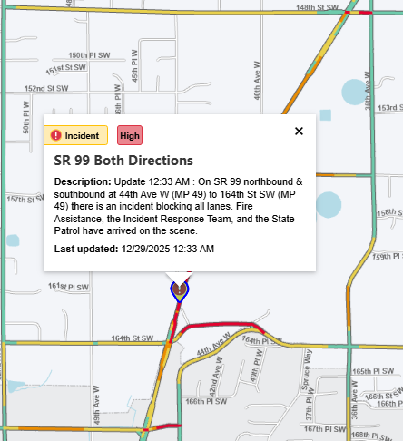 SR 99 封路！救援中，预计延时