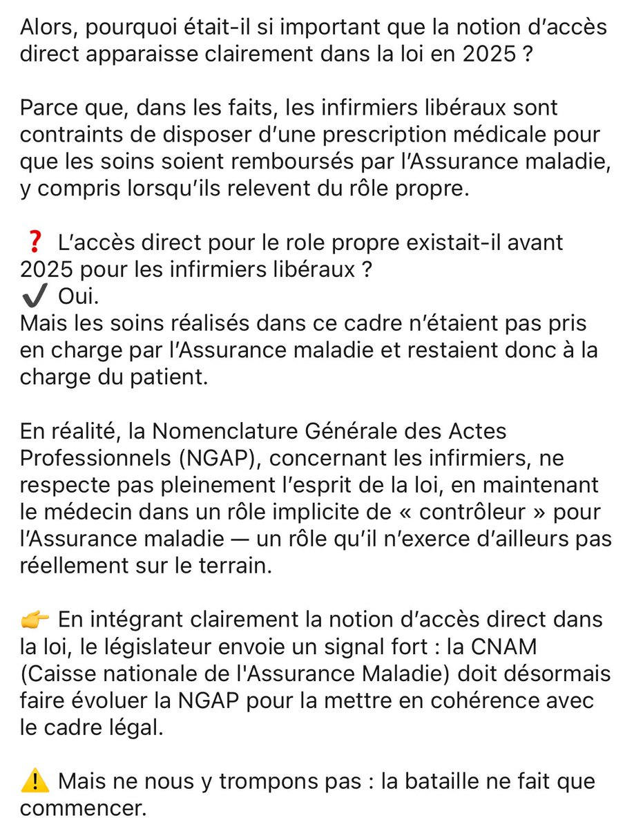 VLautard's tweet image. L’accès direct à l’infirmier dans le cadre de son rôle propre existe depuis 1978 et non depuis la dernière loi #infirmière de 2025. 

Explications 👇