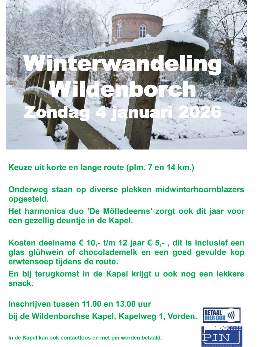 kplwildenborch's tweet photo. Het is bijna zover: 
WINTERWANDELING #WILDENBORCH
ZONDAG 4 JANUARI 2026
Doe je mee?

#winterwandeling #winter #wandeling #Vorden #Lochem #Barchem #Achterhoek #wandelaars #glühwein #warmechocolademelk #erwtensoep #landschap #midwinterhoorn #midwinterhoornblazers #natuur https://t.co/O8Ca1TFeQt