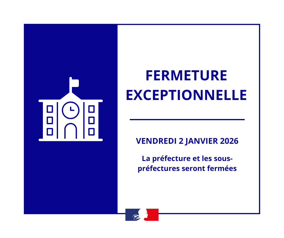 Image de Préfet du Doubs - #FermetureExceptionnelle
👥L’accueil du public sera exceptionnellement fermé le vendredi 2 janvier