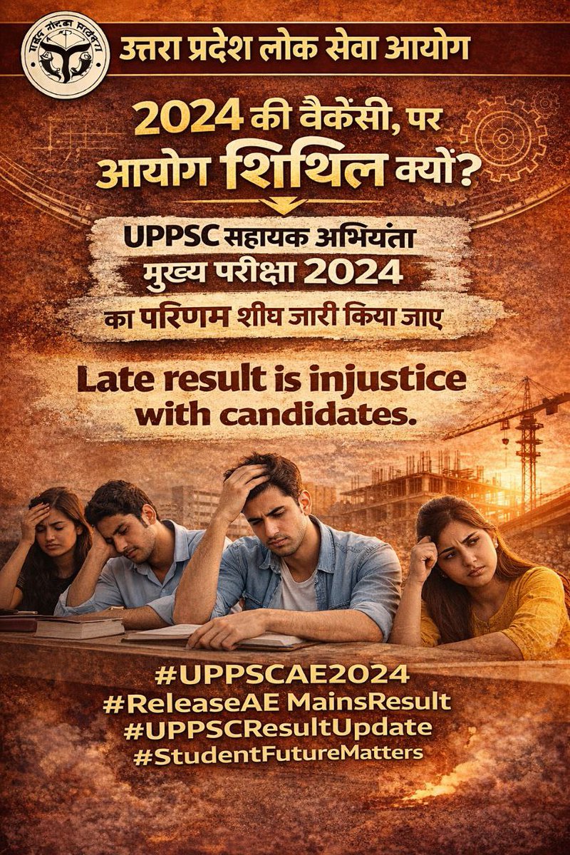 KDYadav75680581's tweet photo. @CMOfficeUP @myogiadityanath @GorakhnathMndr Release UPPSC AE Mains 2024 Result https://t.co/8oDEzzP3mL