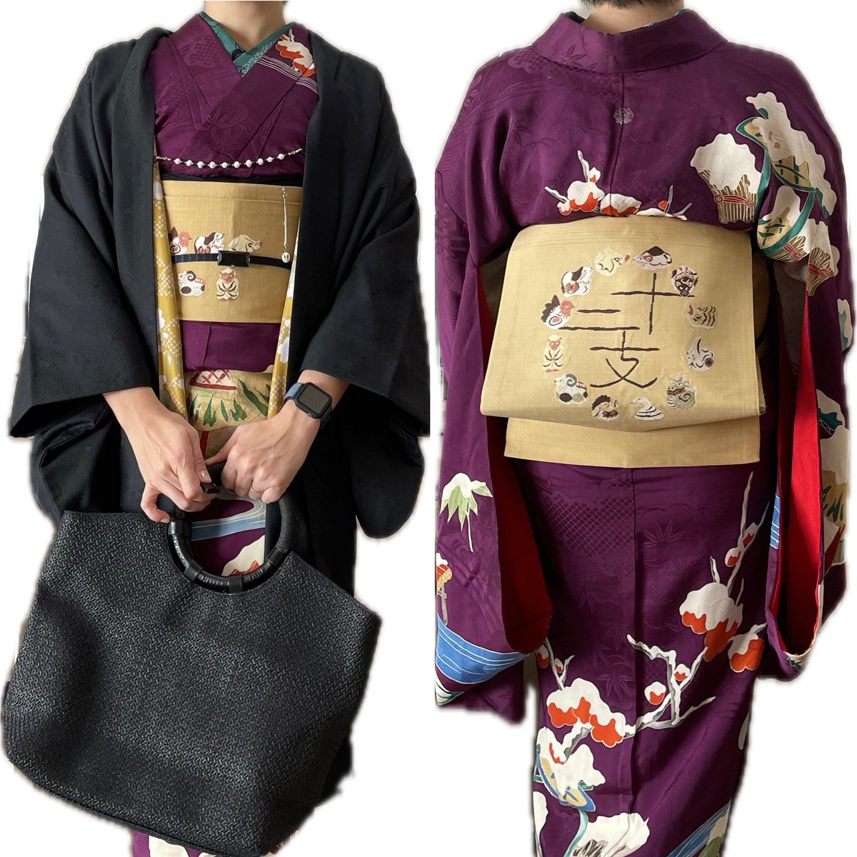 写真撮るの下手…ということで、ぜひこちらをご覧いただきたい…！！たっぷりした雪持ち柄の訪問着に、昨年お迎えした十二支の帯を合わせました。可愛い。激かわ。両方とも、このセンスが大好き。この長着は着丈が160もあるのにユニクロでも躊躇わない価格でした。この子のために襦袢を作ったの！