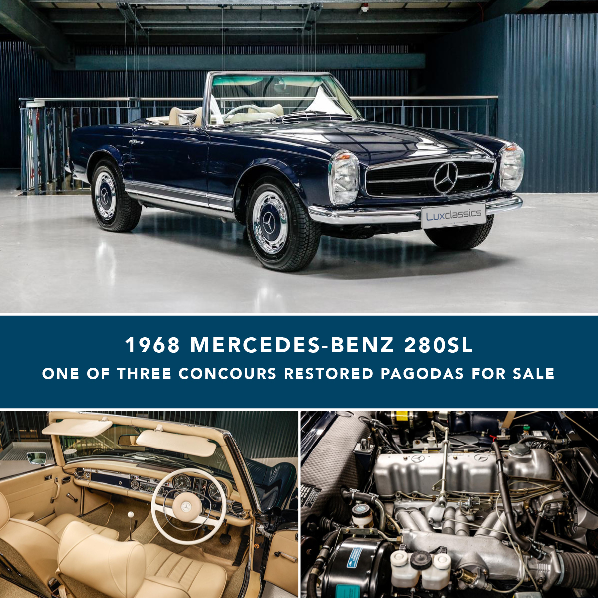 New stock at Lux Classics: Right hand drive 1968 Mercedes-Benz 280SL. Dark Blue metallic with Parchment leather. 6-speed manual conversion.

One of three concours restored W113 pagodas for sale at Lux Classics.

See it on our website here:
luxclassics.com/vehicle-detail…