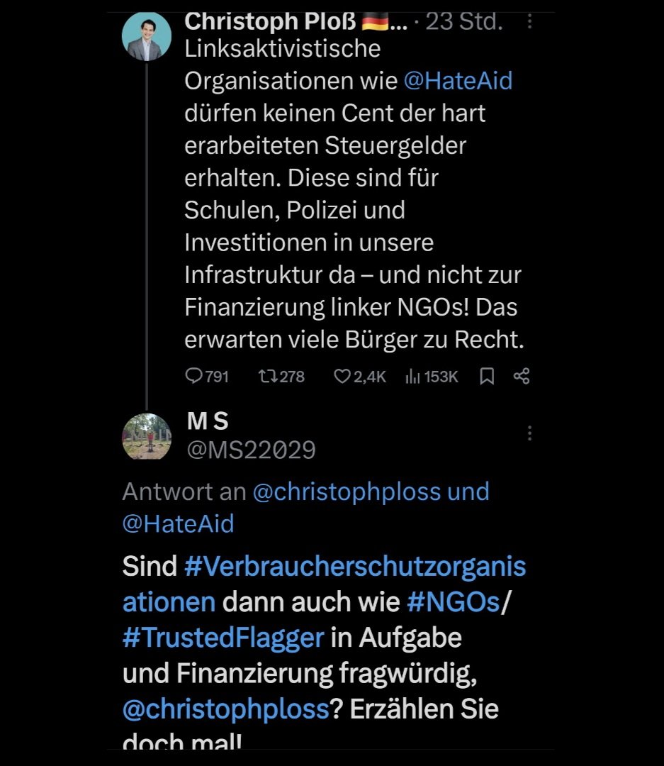 MS22029's tweet photo. Huhu,@christophploss (#CDU)! Gibt es einen sachl. Grund,warum weder SIE noch @KubickiWo (#FDP) übrigens auf meine sachl. Frage zu #TrustedFlagger /#HateAid antworten möchten?
Sind Ihrer Def. nach #Verbraucherschutzorganisationen auch "linksaktivistisch"?
https://t.co/SIwW4xJ31A https://t.co/6jdhonZIkl