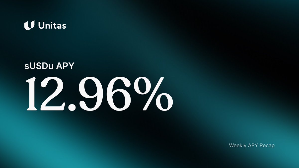 Happy holidays Unitas fam! Our APY is still on fire even at a 🐻 time.
Weerkly sUSDu distribution - 12.96% APY.