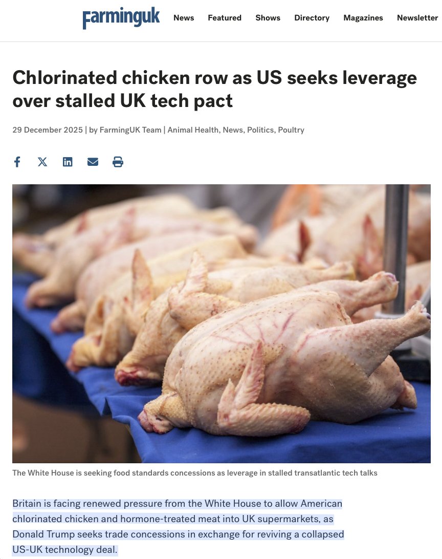 Brexiteers : "Of course we won't have US chlorinated chicken and hormone-pumped beef on our shelves

..... oh wait 👇"🤡