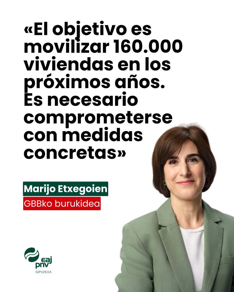 Marijo Etxegoien: “El objetivo es movilizar 160.000 viviendas en los próximos años. Es necesario comprometerse con medidas concretas”

🔗 labur.eus/artikulua-etxe…

#Etxebizitza #Vivienda #EAJPNV