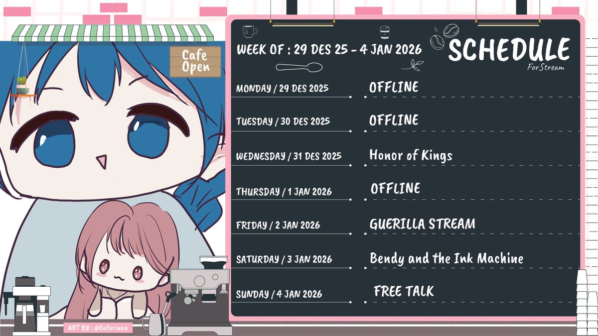 EliDamarisCH's tweet image. 『WEEKLY SCHEDULE』
Halo Damkar-tachi!!
Eli udah update jadwal minggu ini ya!! 🫶💕

🎨: @/Euforinaa
