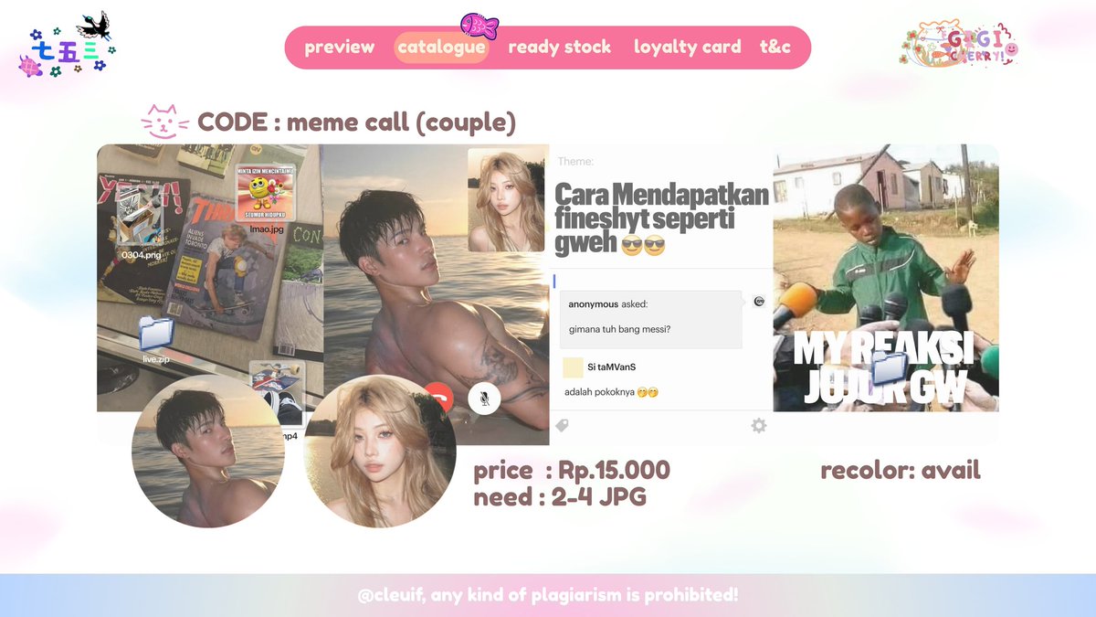 cleuif's tweet image. [help rt]

haii 👋🏻👋🏻 gigi ada 2 katalog layout baru, yang bisa kalian pesan dengan harga diskon 💳 50% sampai tanggal 3 januari 🥳🥳