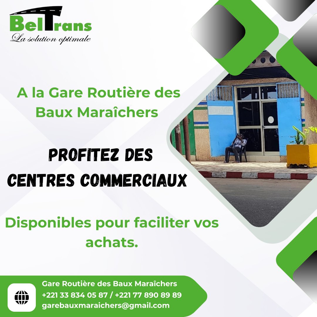 BauxMaraichers's tweet photo. À la Gare Routière des Baux Maraîchers, profitez de centres commerciaux pensés pour accompagner votre quotidien.
📍 Gare Routière des Baux Maraîchers
📞 +221 33 834 05 87 | +221 77 890 89 89
📧 garebauxmaraichers@gmail.com
https://t.co/vF7TO7JwVN
#beltrans #garebauxmaraichers https://t.co/GjzRox7kYy