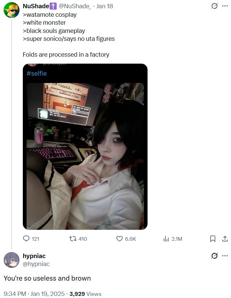 I was contacted by Snoojak’s <a href="/humorchampion/">humorchampion</a> best friend, Hypniac <a href="/hypniac/">hypniac 🔜 ACEN</a> . Hypniac is a self-hating racist lolicon of brown descent.
The censored message is a paragraph describing violent fantasies she has about brown people. I’m not sure why she asked me to post the screenshot.