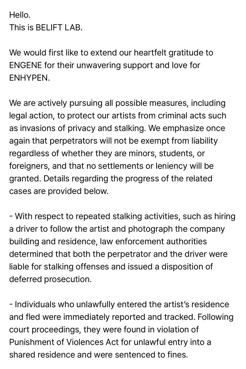 enhypenweverse's tweet photo. [NOTICE] 251229

Update Notice on Legal Proceedings Against Violation of Artist Rights (December 29)

@ENHYPEN_members @ENHYPEN #ENHYPEN #엔하이픈 https://t.co/4FqPiXlbLH