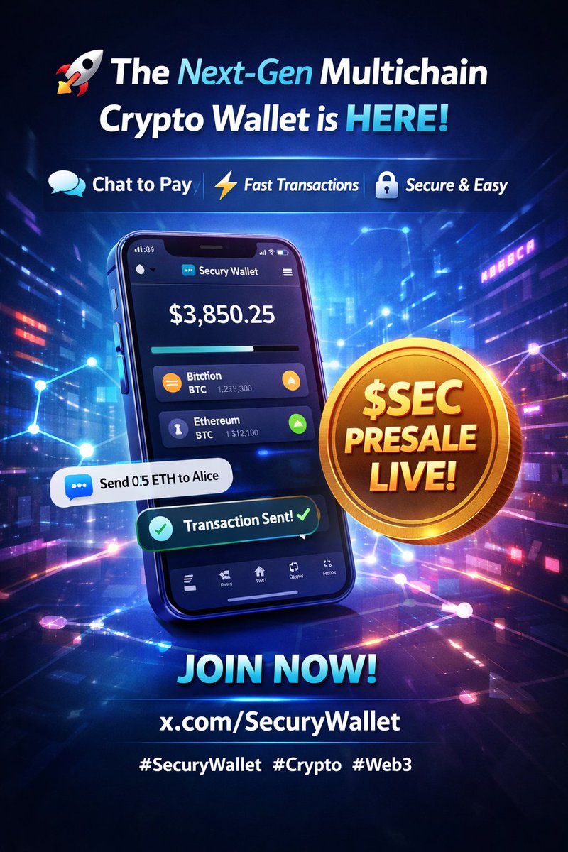 Fedex112233's tweet image. 🔐 Secure • ⚡ Fast • 💬 Simple
Secury Wallet combines multichain asset management with Chat to Pay — send crypto like a message and take control of your keys.
Don’t miss the $SEC presale! 👉x.com/SecuryWallet 
#securitywallet #Blockchain #DeFi �