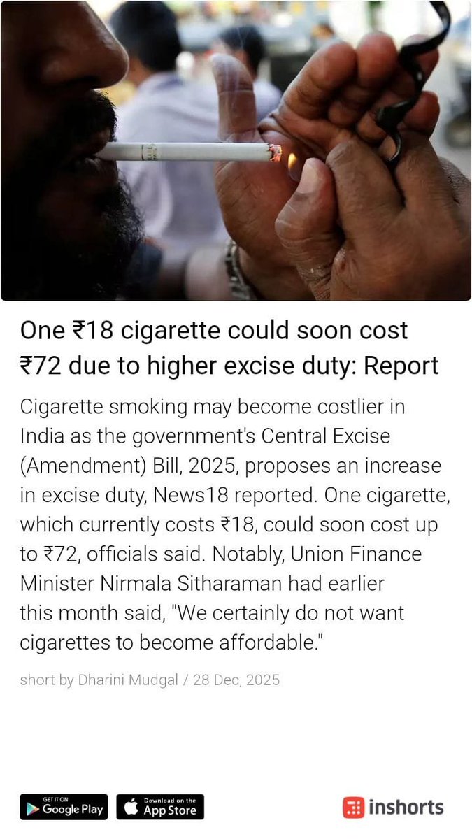 RijoMJohn's tweet photo. The recent tax restructuring with 40% GST &amp; the Central Excise (Amendment) Bill, 2025  cannot plausibly justify a price hike of this magnitude on cigarettes. This is a familiar industry practice of tax over-shifting, raising prices beyond the tax increase to extract more profits. https://t.co/FP4CgKaV7n