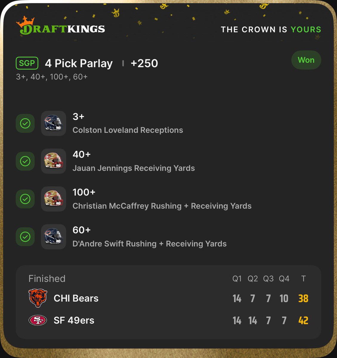 Who else cashed out on that Jennings game winning TD catch??

📚 Research powered by <a href="/yourlinemate/">Linemate</a>

Grab your own research on Linemate+ ⬇️
linemate.onelink.me/P4de/y1dq3j6x

Link to join Dads Bet Club Discord (I'll research for you)
🔗: whop.com/c/dadsbetclub/…