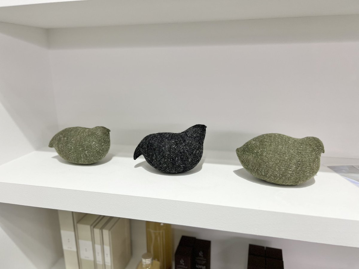 ikuelleさんの個展に昨日の最終日滑り込んできた。
ニットの繊細な編み目が作るやわらかな質感と、すごくきれいに特徴を捉えてデフォルメしている愛らしいフォルム。
やっと実物拝見できてikuelleさんともお会いできて嬉しかったー